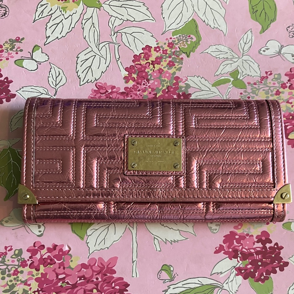 Versace Metallic Pink Quilted Wallet